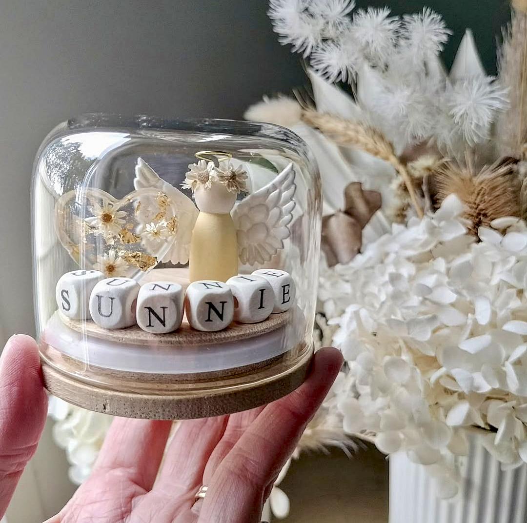 Floral Angel Miniature Globe: Custom Keepsake, Remembrance Gift