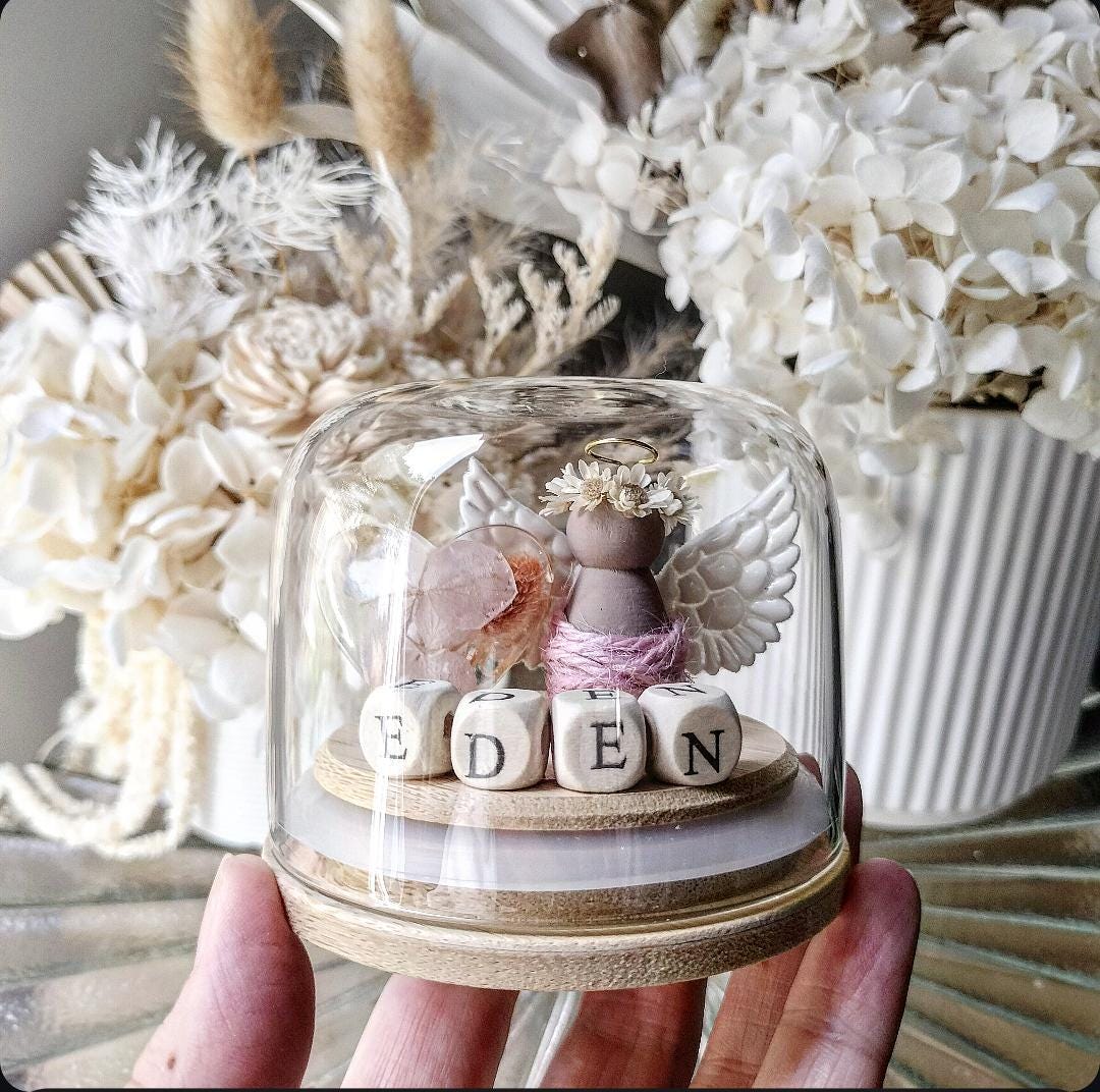 Angel Miniature Globe: Floral Resin Heart Keepsake, Custom Name