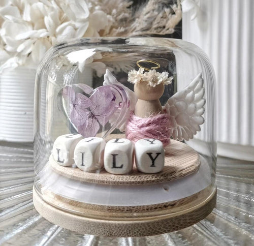 Angel Miniature Globe: Floral Resin Heart Keepsake, Custom Name